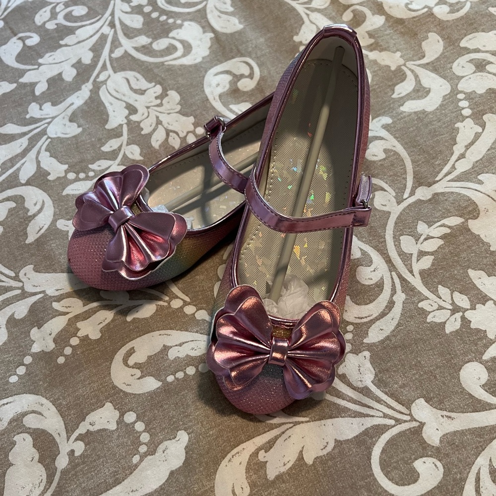 Girls' Pink Sparkly Bow Ballet Flats